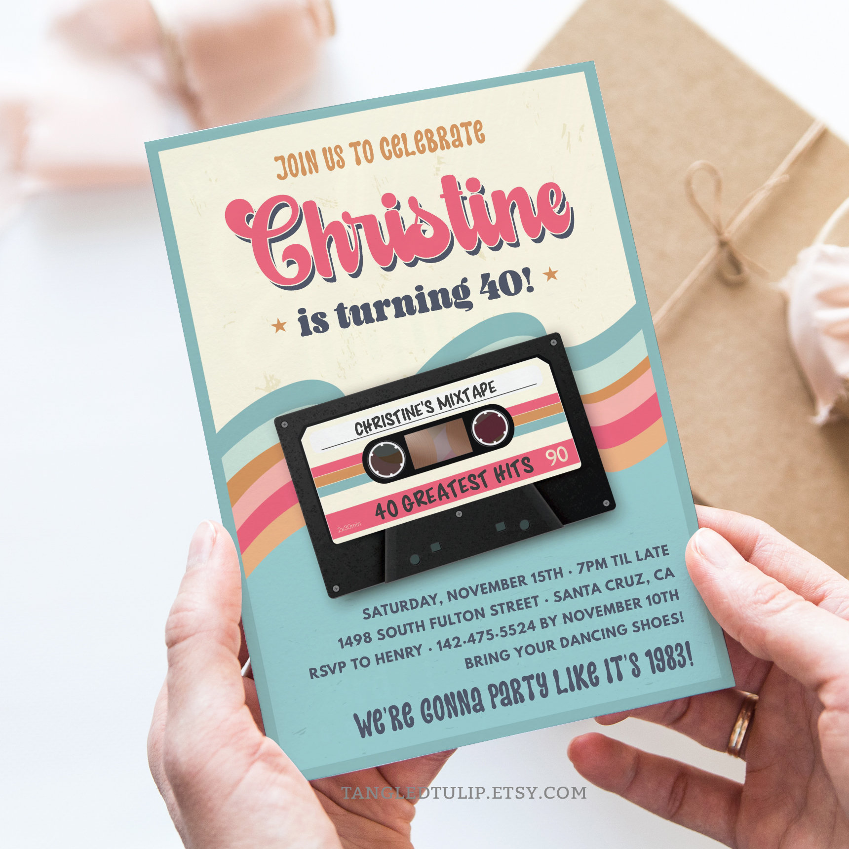 Editable Vintage Cassette Tape 40th Birthday Invitation CUALQUIER EDAD Mujer Retro Mixtape Party Invitar Descarga Instantánea IMPRIMIBLE Corjl VC1