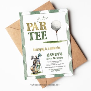 Invitación de cumpleaños de golf editable, Let's Par Tee, invitación de cumpleaños de golf, fiesta de golf, invitación imprimible o digital, cumpleaños de golfista adulto