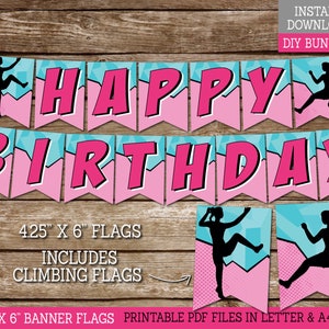 Rock Climbing Happy Birthday Banner for Girls, PRINTABLE Birthday Banner for Climbing Birthday Party Decor, DIY Banner, Instant Download CL3 image 1