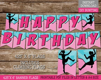 Rock Climbing Happy Birthday Banner for Girls, PRINTABLE Birthday Banner for Climbing Birthday Party Decor, DIY Banner, Instant Download CL3