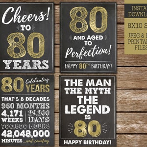 Cartelli per l'80° compleanno per uomo, STAMPAbili saluti agli 80 anni, Buon 80° compleanno, Cartelli per feste di compleanno in oro, Download immediato G80