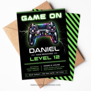 Video Game Party Invitation, Editable Printable Gamer Birthday Invite, Gaming Evite Template, Game Party, Instant Download, Corjl GA1