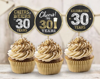 Rsstarxi 30-Pack Happy 50th Birthday Cupcake Toppers - Glitter Picks For 50th Party Decor