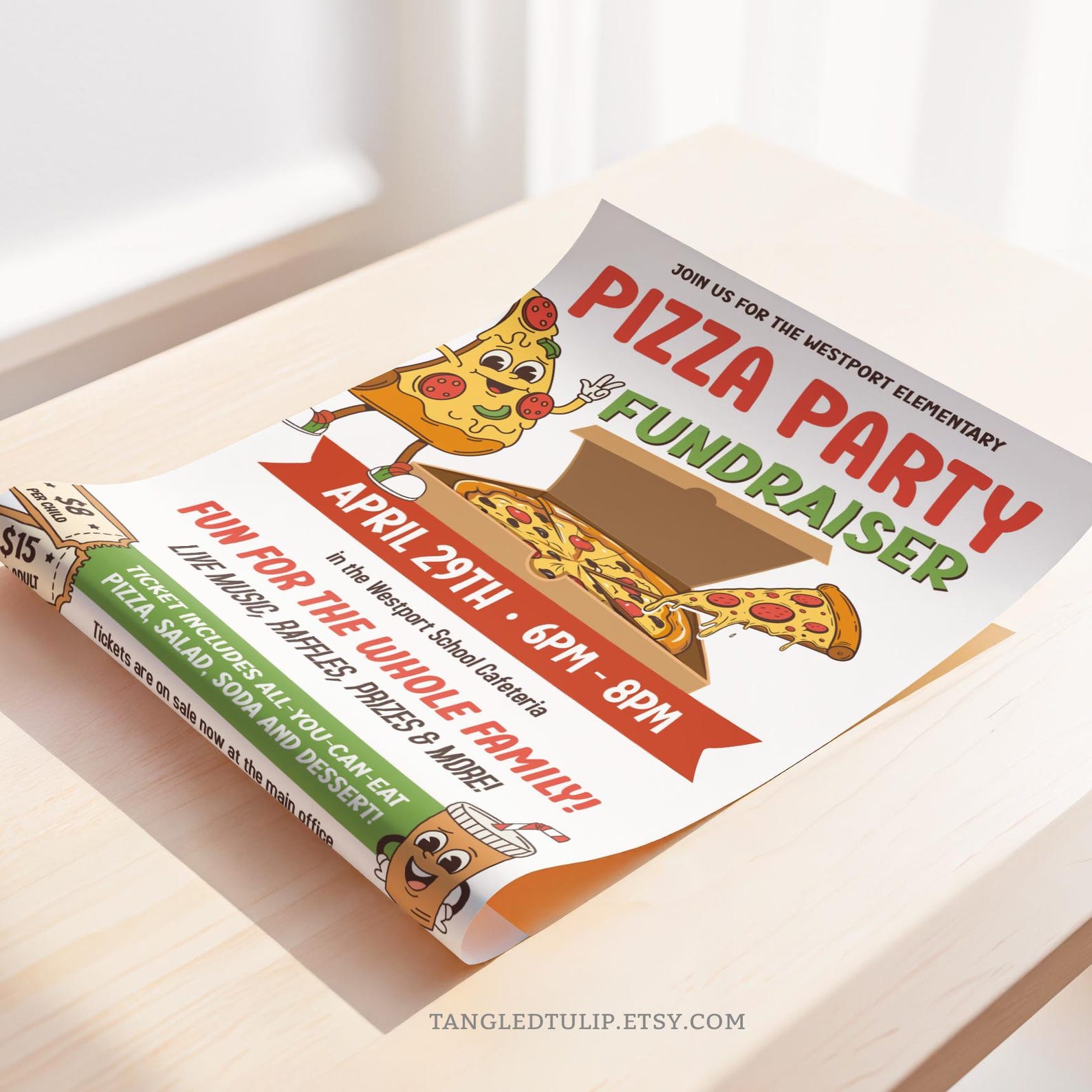 Pizza Party Raffle Editable Pizza Party Fundraiser Flyer: School PTO PTA Invite and Poster ...