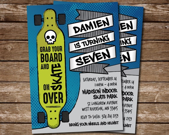 Skateboarding Invitation, Skater Birthday Party Invite for any age, DIGITAL PRINTABLE Skating Invite Il_570xn