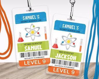 Science Birthday VIP Badge | VIP Mad Scientist Name Badge | Editable Lanyard Template | Instant Download SCI1