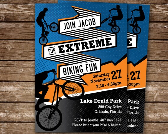 BMX Biking Printable Invite, Bike Party Invitation, Digital Invite, BMX Bikes Invitation, BMX Party, Extreme Biking Digital Invite Il_570xn