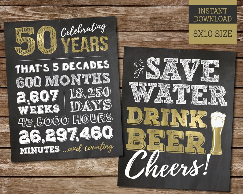 50th Birthday Sign Pack 50th Birthday Party PRINTABLE Signs | Etsy