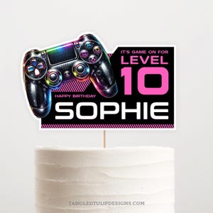 Gaming-Kuchendeckel, druckbare Gamer Geburtstagstorte Topper, Mädchen Videospiele-Kuchentopper, digitaler Download, Corjl, Mädchen GA1