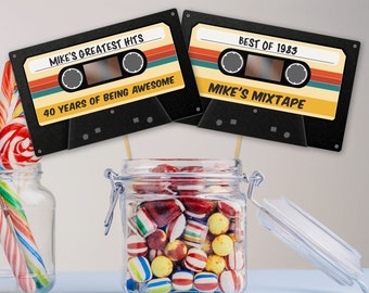 40th Birthday Party Centerpiece, Best of 1983 Birthday, Vintage 40th, Cassette Tape, Mixtape 80's Party Decoration Editable Template VC1