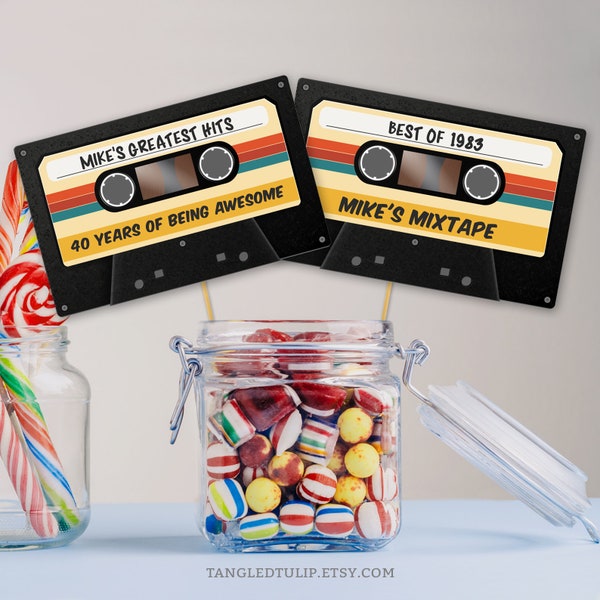 40th Birthday Party Centerpiece, Best of 1983 Birthday, Vintage 40th, Cassette Tape, Mixtape 80's Party Decoration Editable Template VC1