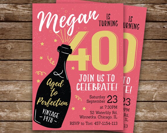 40th Birthday Invitation for Woman, Champagne 40th Birthday Invite, Aged to Perfection Printable Party Invitation, 40th, 50th, 60th Birthday Il_570xn