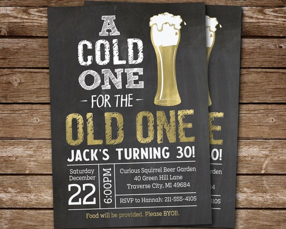 Men's 30th Birthday Invitation, A Cold One for the Old One Beers Theme PRINTABLE invite, Any Age, Mens Invitation, DIGITAL Invite Il_570xn