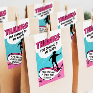 Skater Girl Thank You Tags, Favor Tags for Girls Skateboarding Birthday, PRINTABLE Favor Tags, Skateboard Theme Girls Birthday SK2