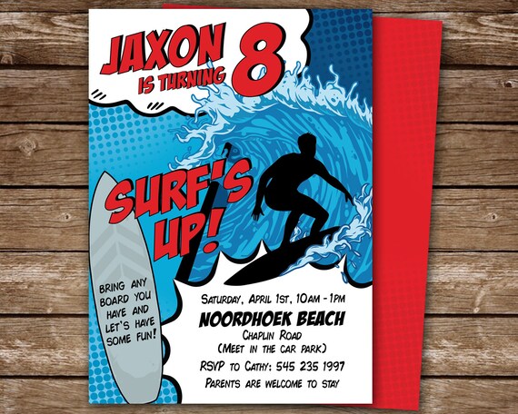 Surfs Up Birthday Invitation for a cool Surfer Party for Boys ...