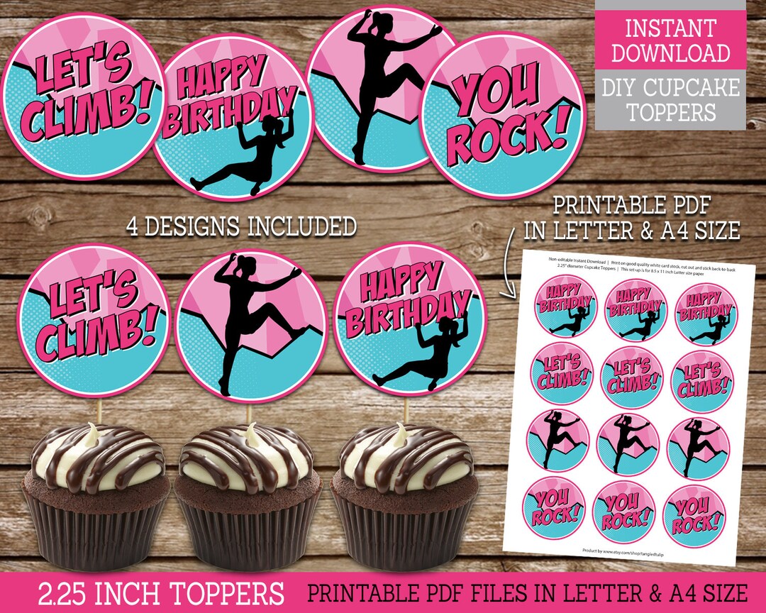 Climbing Cupcake Toppers for Girls Birthday Party PRINTABLE Etsy