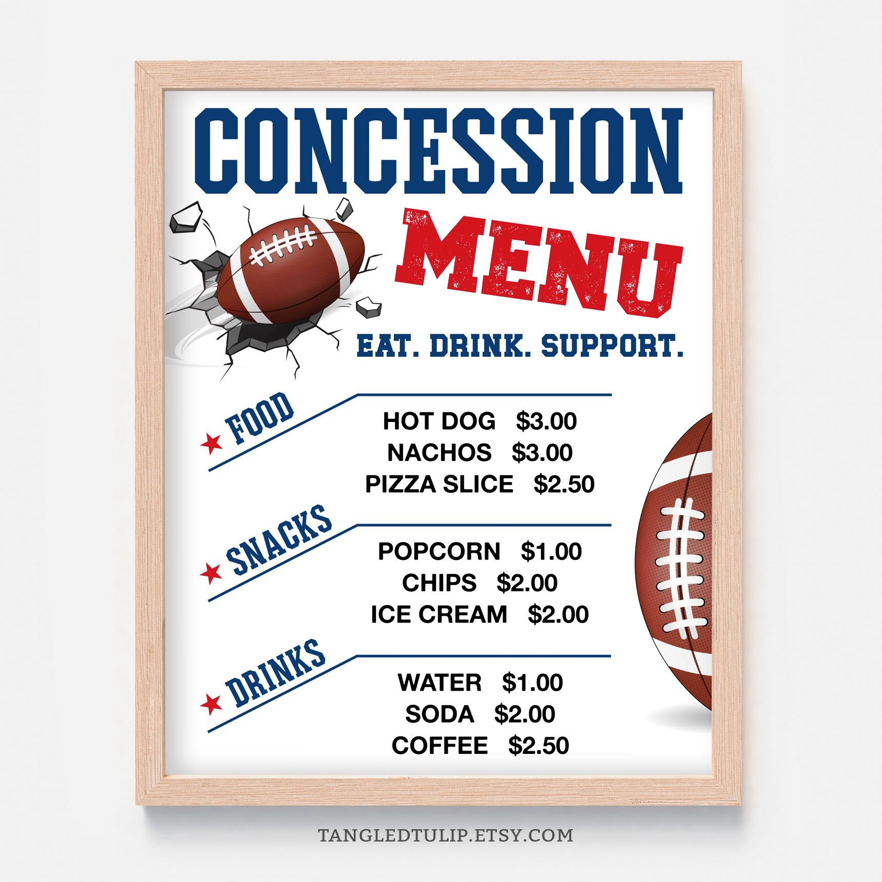 Editable Football Concession Stand Menu, Football Concession Stand Sign Template, Pop Warner Refreshments Menu, American Football CON1