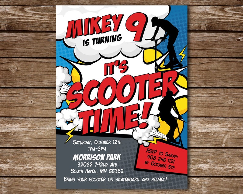 Scooter Birthday Party Invitation It's Scooter Time Etsy