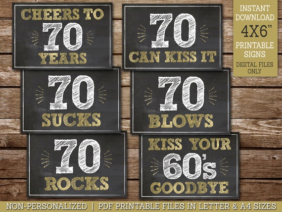 70th Birthday Decoration Signs, Cheers to 70 Years, INSTANT DOWNLOAD, 70 Sucks, 70 Rocks, 70 Can Kiss It, 70th Party Decor Printable Signs Il_570xn