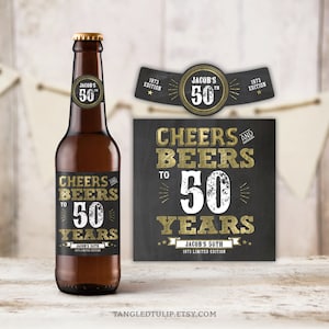 50. Geburtstag Bierflasche Etiketten für JEDES ALTER Personalisierte Gold Cheers Digitaler Download DRUCKBAR Corjl BG50 BG60