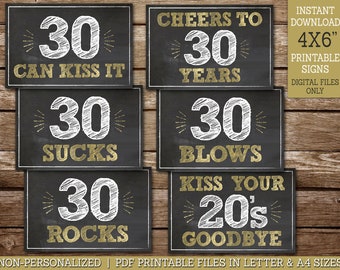 30th Birthday Decoration Signs Gold Chalkboard Cheers to 30 Years, 30 Sucks, 30 Rocks 30th Instant Download PRINTABLE BG30