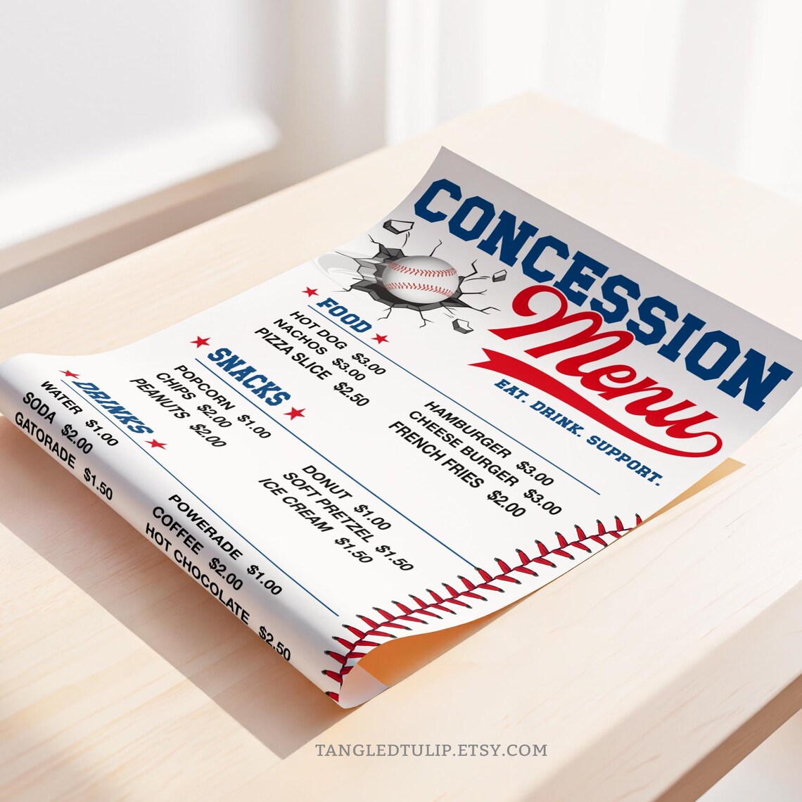 Baseball Menu Labels Baseball Concession Menu Poster | Baseball Refreshment Stand Price List ...