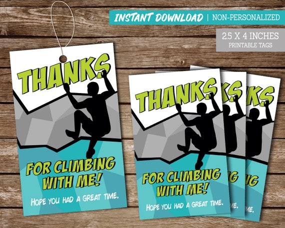 Rock Climbing Party Thank You Tags, Climbing Favor Tags for Birthday, PRINTABLE Favor Tags, Climbing, Indoor Climbing Tags Il_570xn
