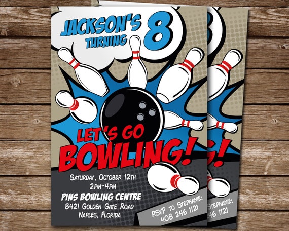 Bowling Birthday Invitation for Kids, Printable Bowling Party Invitation, Tenpin Bowling Digital Printable Invite, Personalized Il_570xn
