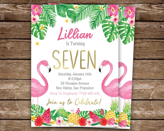 Flamingo Tropical Birthday Invite, Pineapple Birthday, Tropical Party Invitation, Summer Invitation, Flamingo Party, Printable, For any age Il_570xn