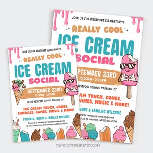 Editable Ice Cream Social Invitation Flyer, School Ice Cream Fundraiser Flyer and Poster Template, Church, Community Event FICS1