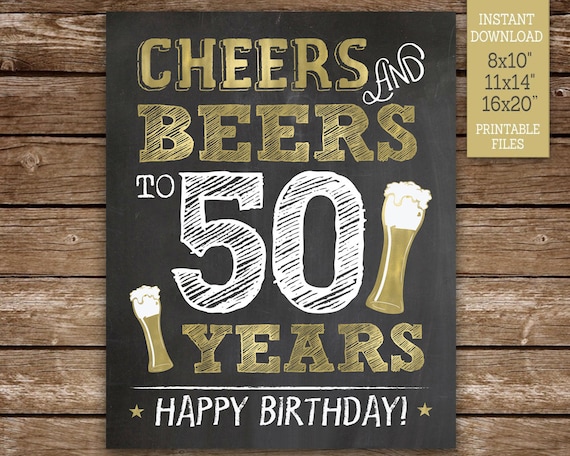 Cheers and Beers to 50 Years Sign, Printable Chalkboard Sign, Cheers and Beers Party Sign, 8x10, 11x14, 16x20, Instant Download Il_570xn