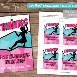 Climbing Party Thank You Tags Girl Indoor Rock Climb Favor Tag Pink Turquoise PRINTABLE Digital Download CL3 image 3