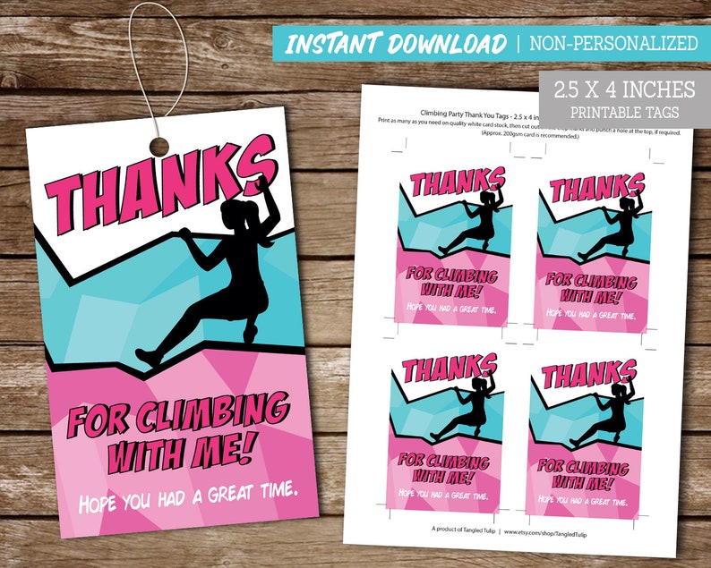 Climbing Party Thank You Tags Girl Indoor Rock Climb Favor Tag Pink Turquoise PRINTABLE Digital Download CL3 image 3