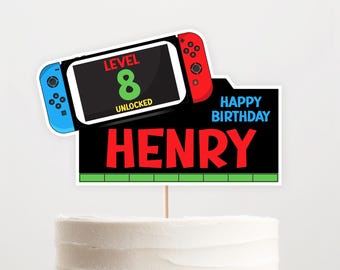 Video Game Birthday Cake Topper | Custom Name & Age Cake Topper | Printable Editable Template | Instant Download NIN1