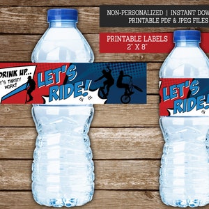 Water Bottle Labels for Biker Skater Scooter Party, PRINTABLE Bottle Labels for Extreme Riding Party, Boys Birthday Party Decor BS1 image 2