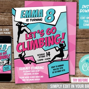 Editable Rock Climbing Party Invitation Girl Indoor Climb Birthday Invite Instant Download Printable Corjl CL3 image 2