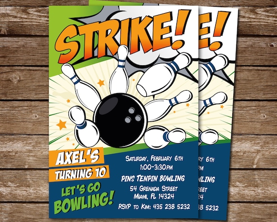 Bowling Birthday Invitation, Tenpin Bowling Party Invite PRINTABLE, Bowling, Strike, Pins, Bowling Ball Digital Invite, Boys or Girls Il_570xn