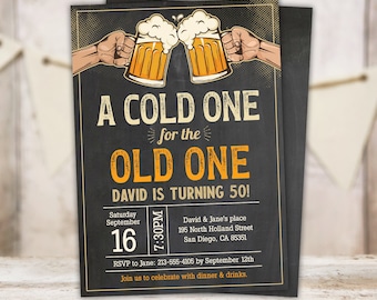 Editable Birthday Invitation Cold One for the Old One Beer Party Invite Man Adult Vintage 40th 50th 60th Any Age Digital PRINTABLE BV40 BV50