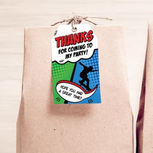 Skater Boy Birthday Thank You Tags Skateboarding Party Favor Skateboard Digital Download PRINTABLE SK1