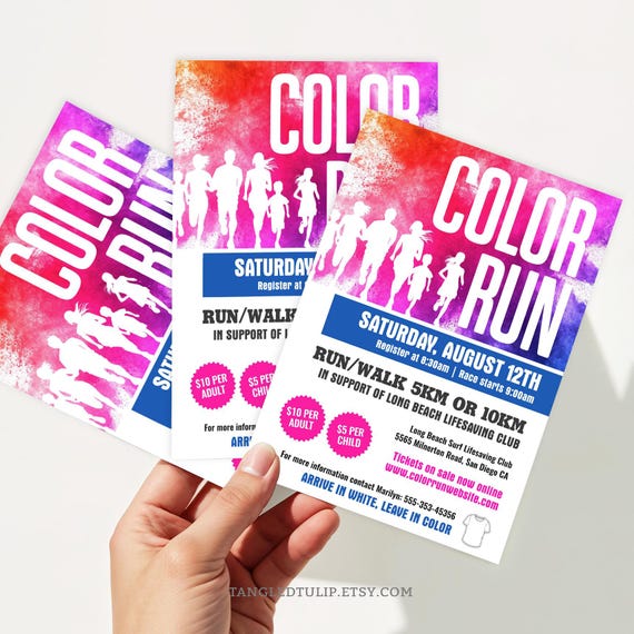 Editable Color Run Flyers, Color Fun Run Invitation Template