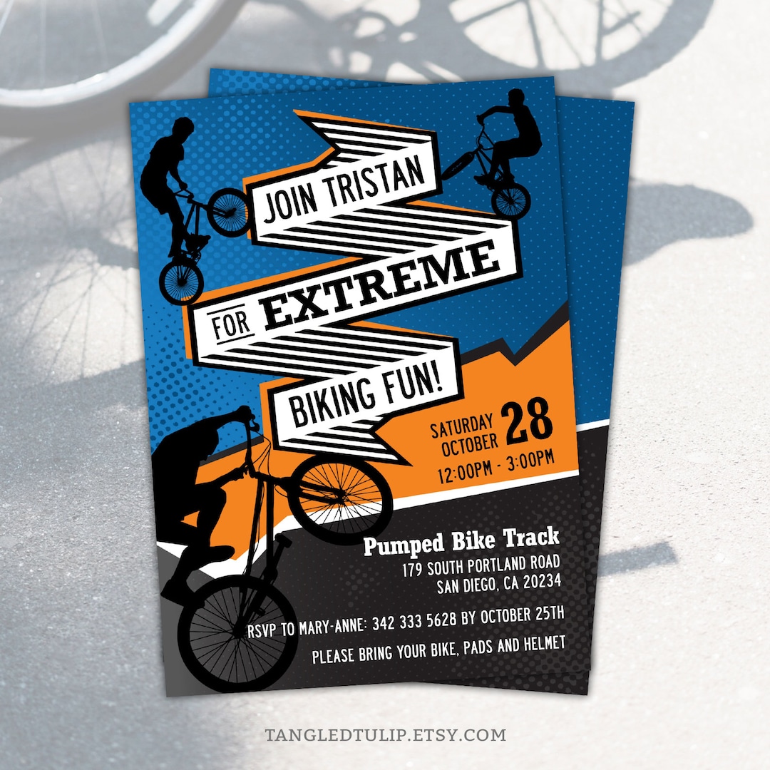 Editable BMX Biking Birthday Invitation: Boys Bike Party Invite