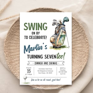 Golf 70th Birthday Invitation Template, Editable Golfer Party Invite, Golf Bag, Man, Digital Download Corjl