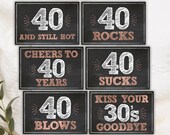 40th Birthday Signs | Rose Gold 40 Sucks 40 Rocks Party Decor | Printable Instant Download