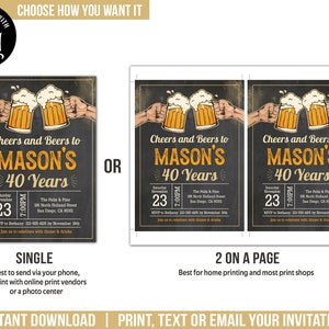 Editable Cheers and Beers to 40 Years Birthday Invitation Vintage Beer Party Invite Any Age Man Digital Download PRINTABLE Corjl BV40 image 4