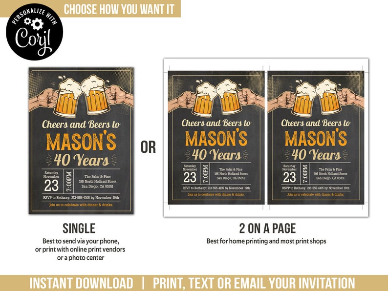 Editable Cheers and Beers to 40 Years Birthday Invitation Vintage Beer Party Invite Any Age Man Digital Download PRINTABLE Corjl BV40 image 4