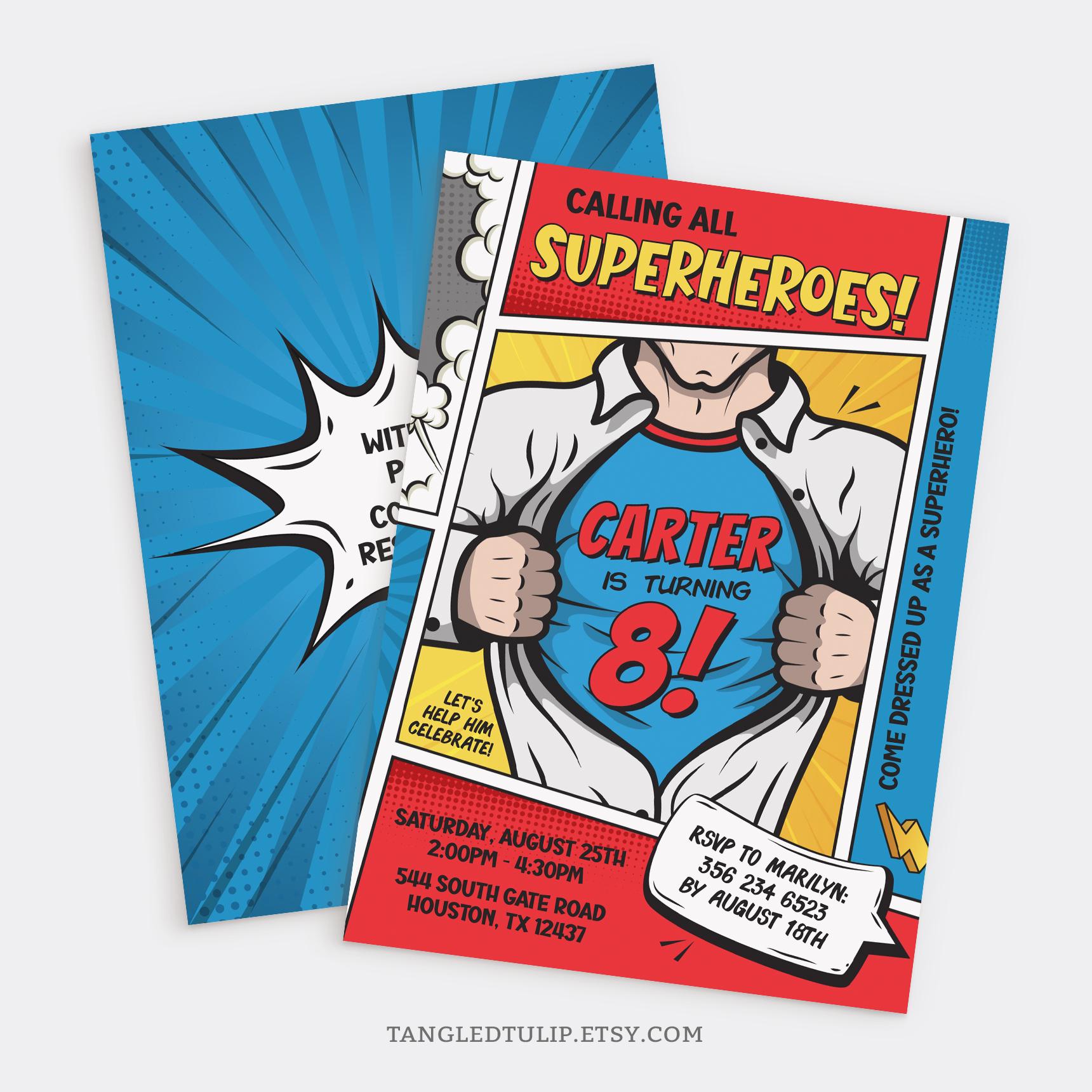 Superhero Birthday Invitation | Boy Comic Superheroes Birthday Party ...