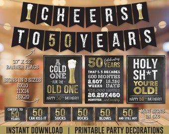 50th Birthday Party Decorations for Men, Cheers to 50 Years Birthday Decor, Cheers to 50 Years PRINTABLE Party Pack, Instant Download BG50