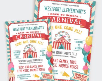 Terug naar school carnavalsflyer | Poster kermisevenement school | Afdrukbare bewerkbare sjabloon | Directe download FSC1