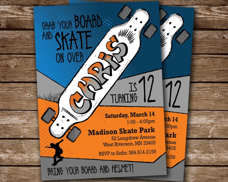 Skateboard Party Invite Skateboarding Birthday Party Etsy