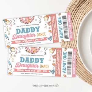 Bearbeitbare Daddy-Tochter Tanzkarten, Schul-Vati-Tochter Tanzkartenvorlage, Schul PTO PTA druckbare Tickets DDD1